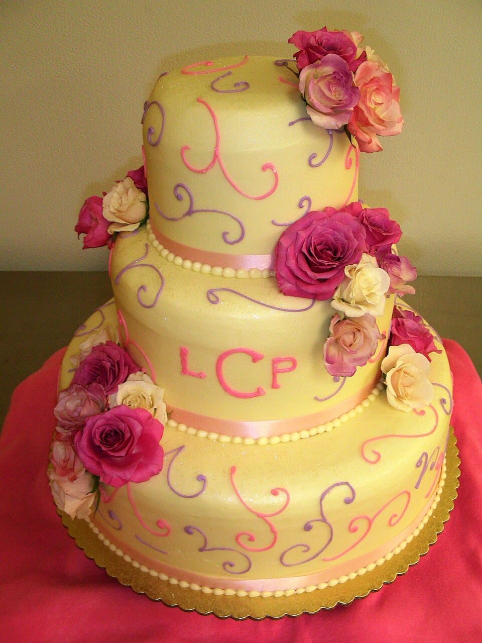 A tiered wedding cake